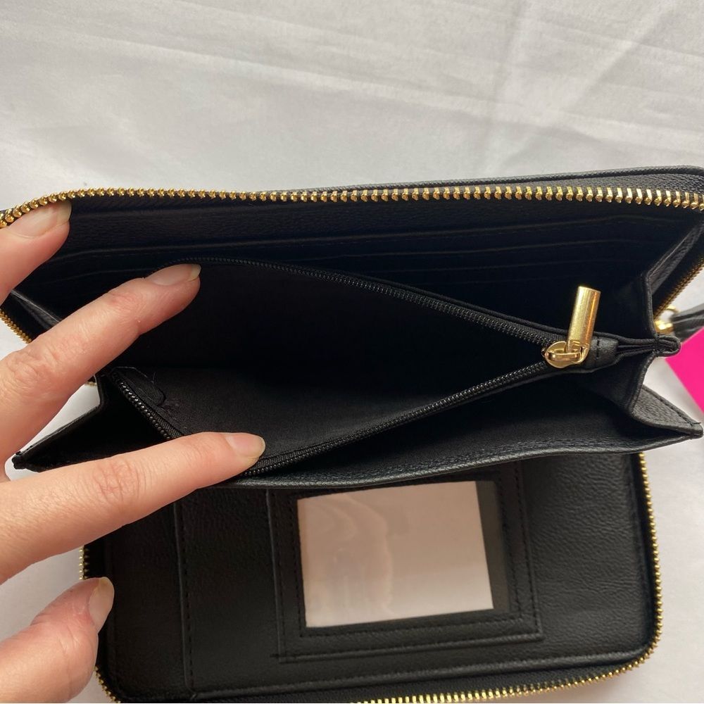 NWT Betsey Johnson Zip Around Black Wallet Wristlet with Gold Hardware - Picture 7 of 12